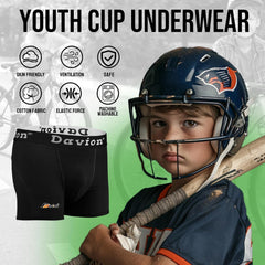 Davion® - Youth Boys Baseball Cup Underwear With Soft Protctive Athletic Cup for Baseball, Football Lacrosse
