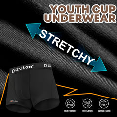 Davion® - 2-Pack Boys Underwear with 1 Soft Protective Athletic Cup Youth Briefs for Football, Baseball, Lacrosse